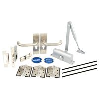 Light Duty Euro Lock Door Handle on Backplate Fire Door Kit - Size 3 - Push/Pull - Satin Stainless
