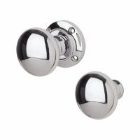Polished Chrome Round Rim Door Knob - 56mm Rose Diameter