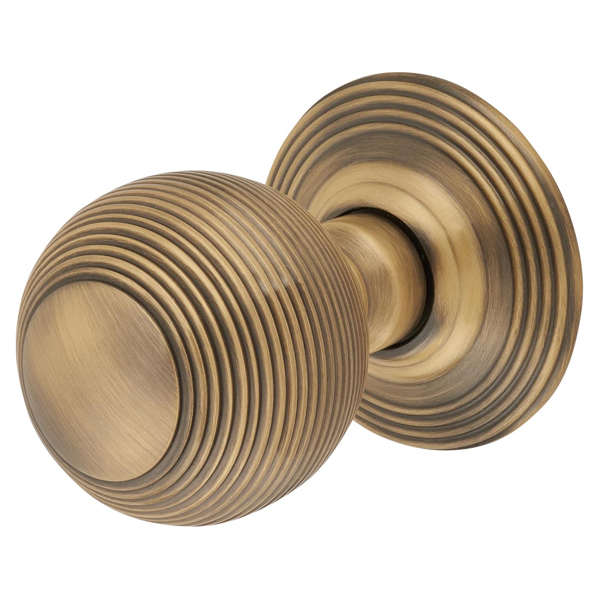 Antique Brass Beehive Mortice Door Knob - 60mm Rose Diameter
