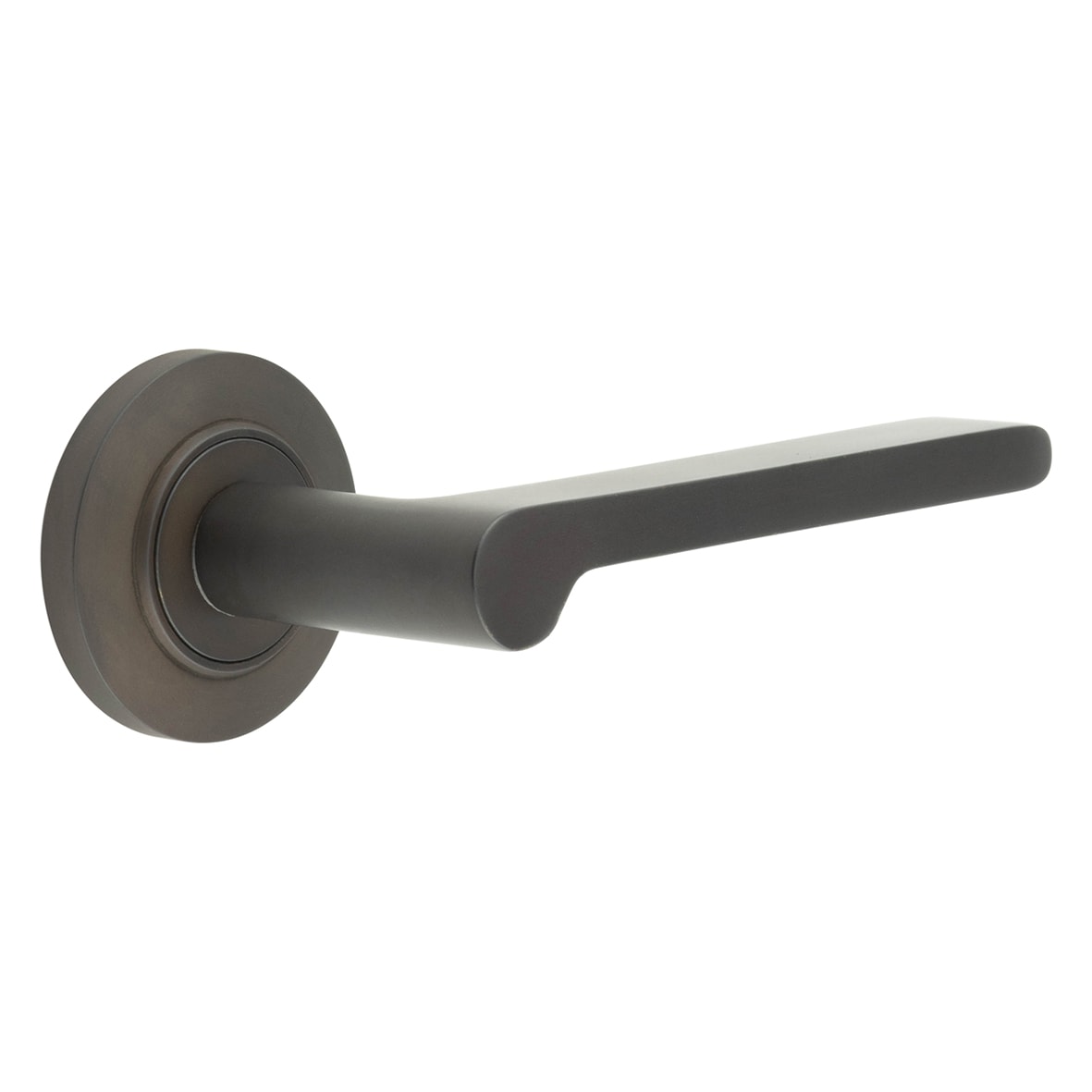 Dark Bronze Fire Rated Door Handles on Round Chamfered Rose - Fitzrovia Range