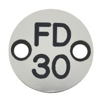 Fire Door Sign - Drilled - 25mm Diameter - Rigid Plastic - Silver