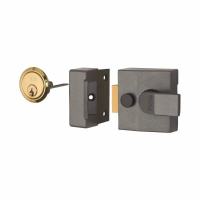 85 Double Locking Nightlatch - 40mm Backset - Grey Case/Polished Brass Cylinder