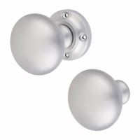 Satin Chrome Round Rim Door Knob - 57mm Rose Diameter