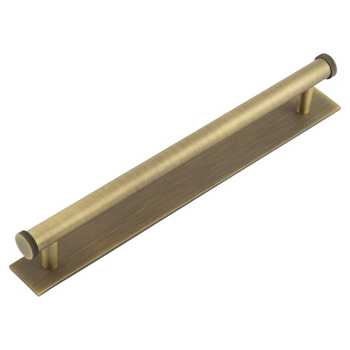 Thaxted 15mm Lines T-Bar Cabinet Pull Handle on Plain Backplate - 224mm c/c - Antique Brass