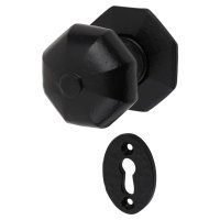 Antique Black Iron Octagonal Mortice/Rim Door Knob with Escutcheon - 59mm Rose Diameter