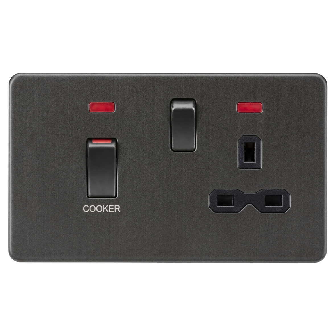 45A 2 Gang DP Cooker Switch & 13A Switched Socket with Neon - Smoked Bronze/Black