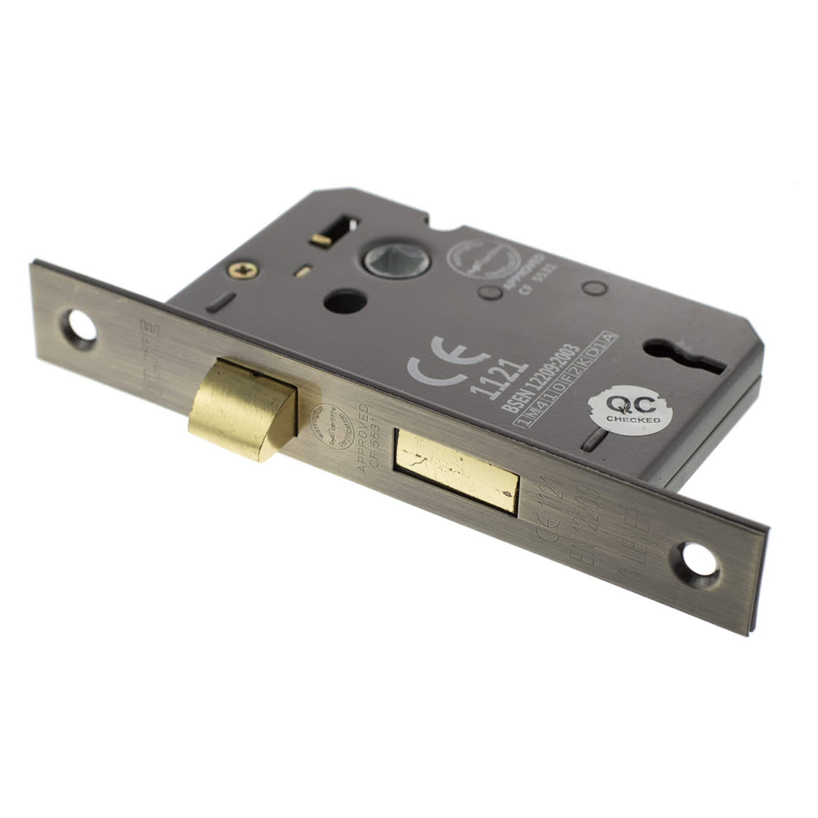 Bolt Through 3 Lever Sashlock - 77mm Case - 57mm Backset - Antique Brass