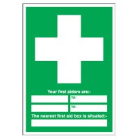 Your First Aiders Are/Nearest First Aid Box Sign - 210 x 148mm - Rigid Plastic