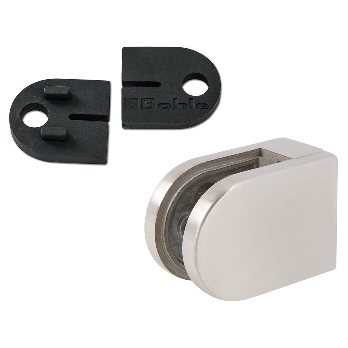 D Shaped Balustrade Clamps & Inserts - 10mm Glass - 63mm x 45mm - 316 Brush Stainless -Pk of 4