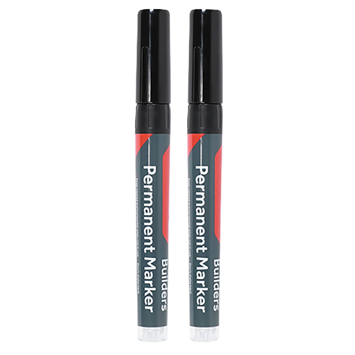Builders Permanent Markers - Fine Tip - Black - Pack of 2