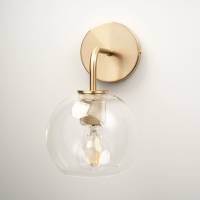 Noord Knurled Indoor Wall Light - Satin Brass Fittings and Domed Clear Glass Shade
