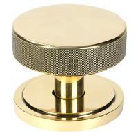 Brompton Aged Brass Round Knurled Centre Door Knob on Art Deco Rose - 90mm Rose Diameter
