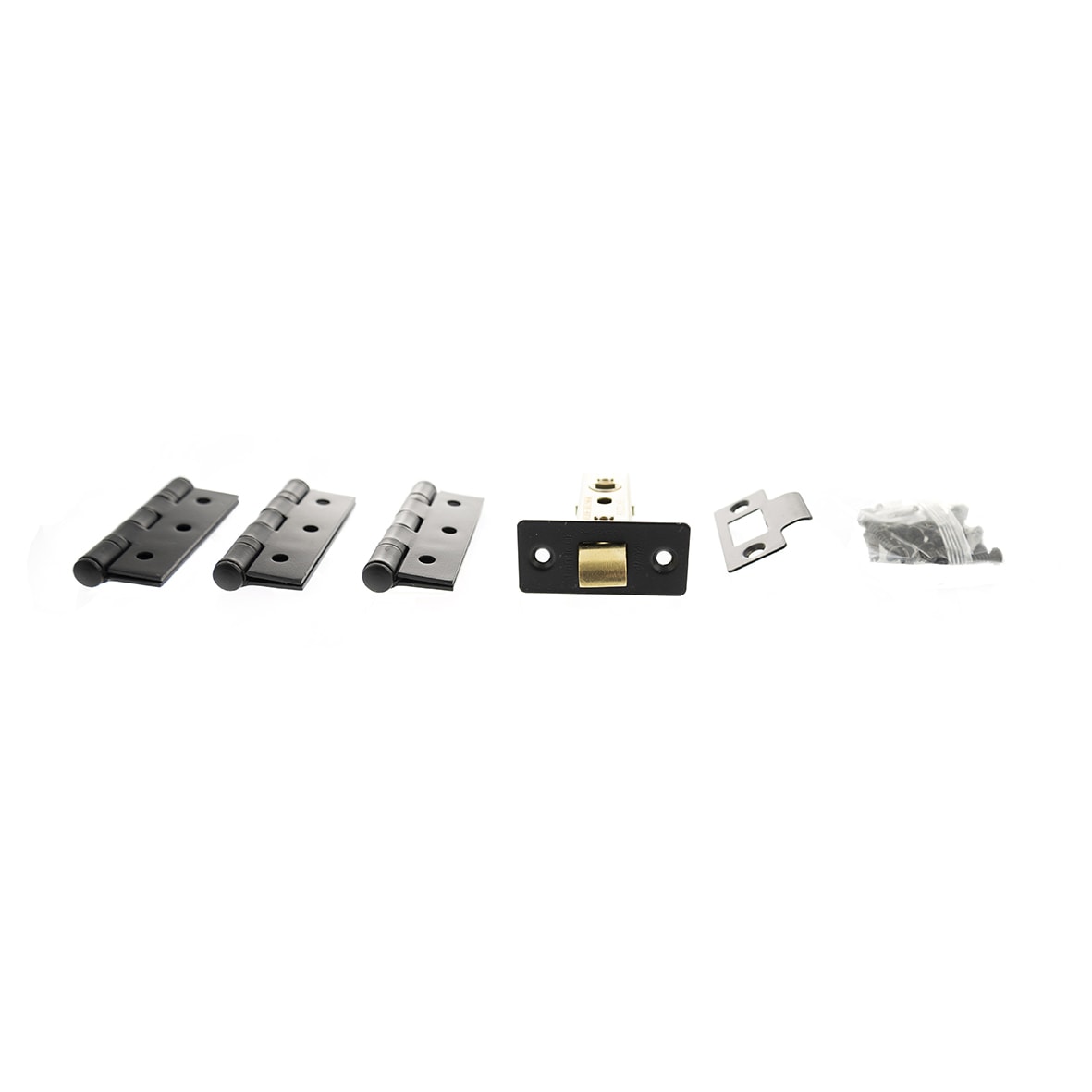 Tubular Latch Pack - 57mm Backset - 3 x Fire Rated Ball Bearing Hinges - Matt Black