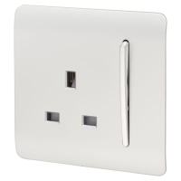13A 1 Gang Screwless Double Pole Switched Socket - Platinum Silver