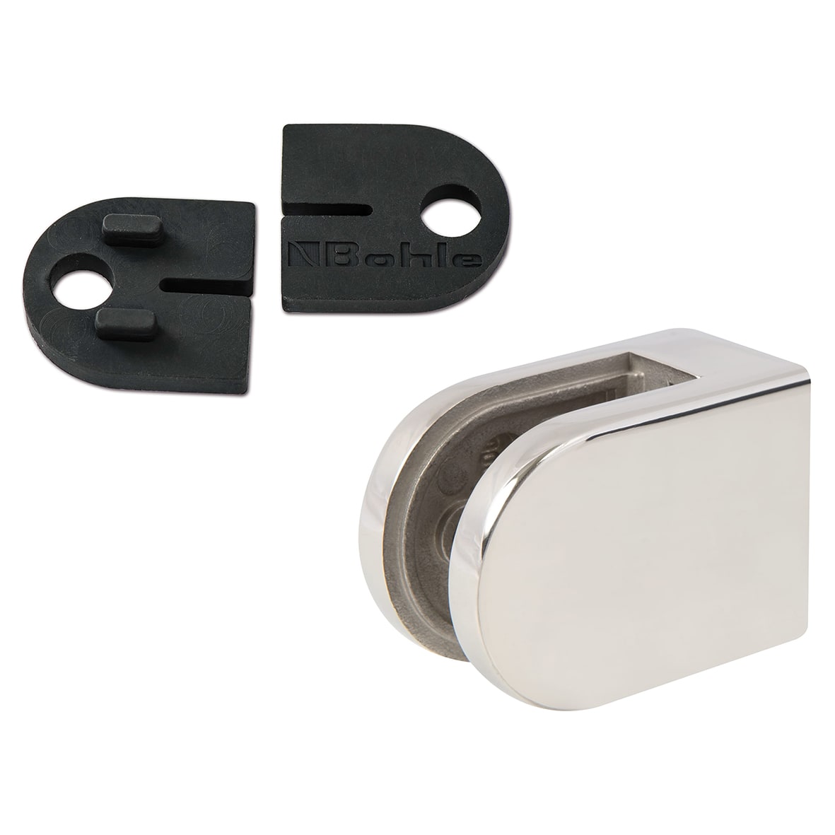 D Shaped Balustrade Clamps & Inserts - 10mm Glass - 63mm x 45mm - 316 Pol Stainless - Pk of 4