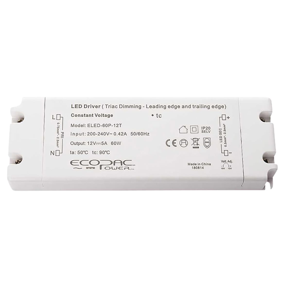 LED 12V 60W Constant Voltage Dimmable LED Triac Driver - - 200-240VAC