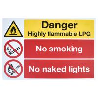 Danger Highly Flammable LPG/No Smoking/No Naked Lights Signs - 600 x 400mm - Rigid Plastic