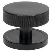 Brompton Black Round Knurled Centre Door Knob - 90mm Rose Diameter