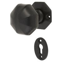 Antique Black Iron Octagonal Mortice Door Knob with Escutcheon - 55mm Rose Diameter