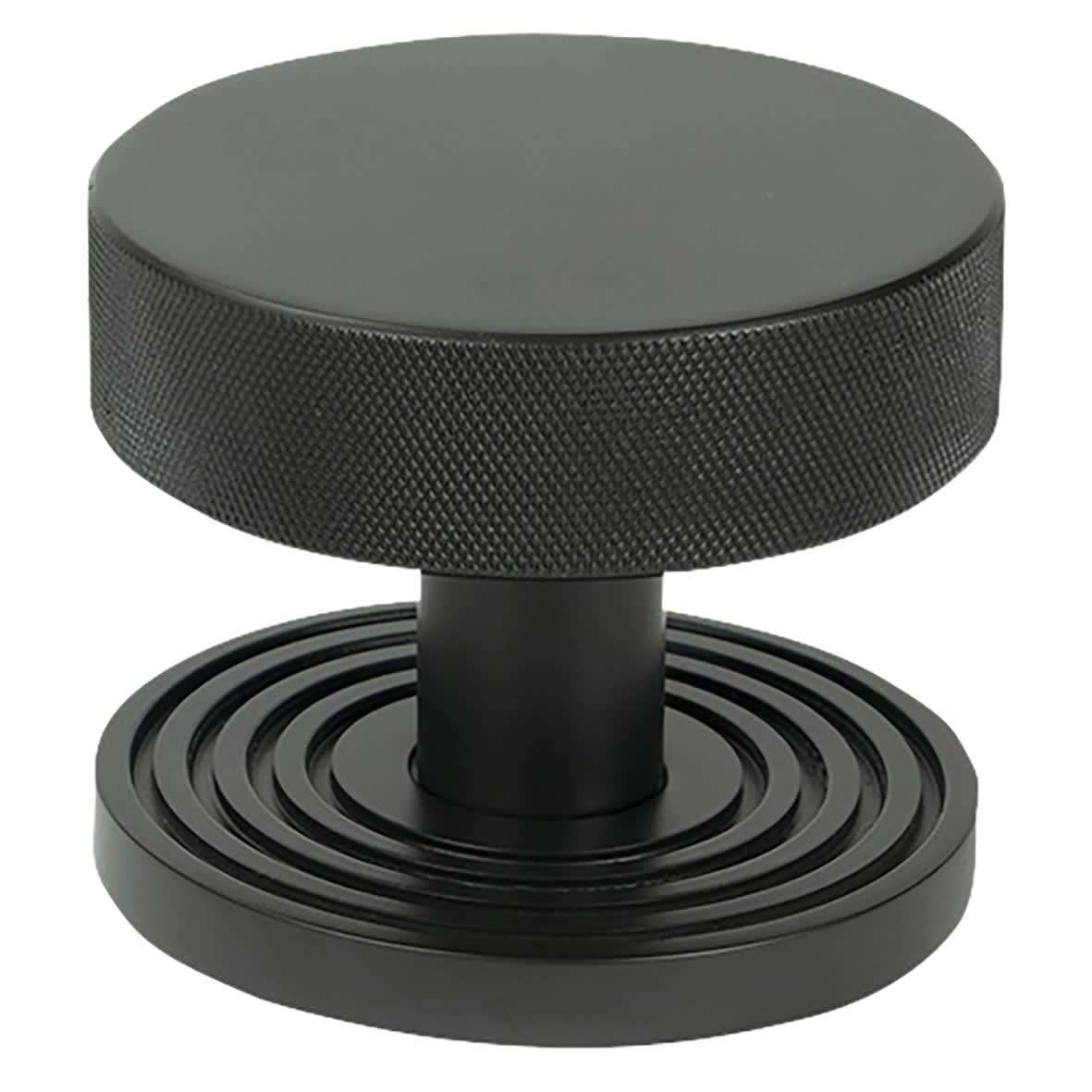 Brompton Aged Bronze Round Knurled Centre Door Knob on Beehive Rose - 90mm Rose Diameter