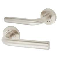 Satin Stainless Steel 19mm Bent Door Handles on Round Rose