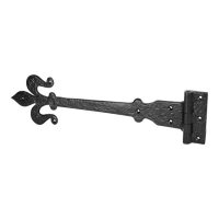 Fleur de Lys Door Tee Hinge - 463 x 120mm - Antique Black Iron - Pair