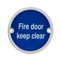 Fire Door Keep Clear Door Sign - 75mm Diameter - Satin Aluminium