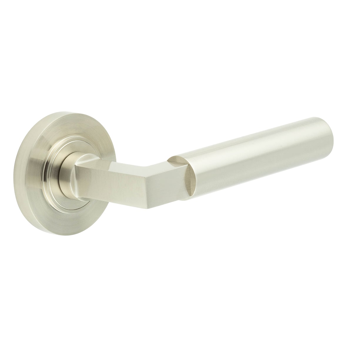 Satin Nickel Fire Rated Door Handles on Round Rose - Westminster Range