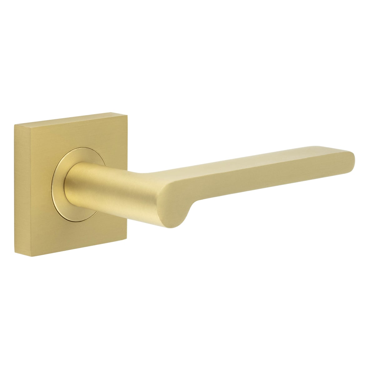 Satin Brass Fire Rated Door Handles on Square Rose - Fitzrovia Range