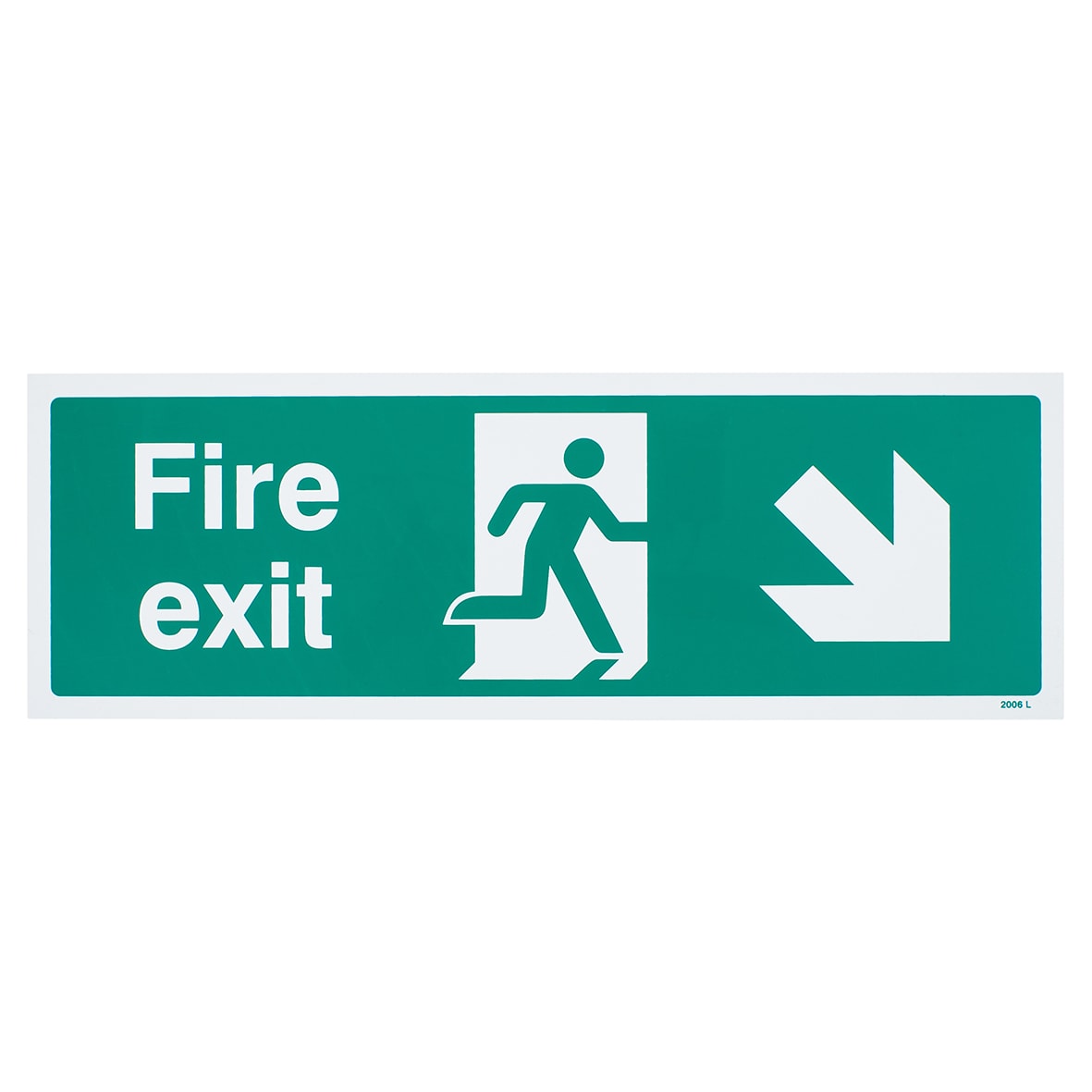 Fire Exit Running Man Down Right Arrow Sign - 450 x 150mm - Rigid Plastic