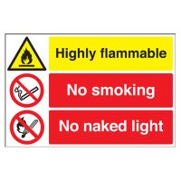 Danger Highly Flammable / No Smoking / No Naked Lights Sign - 600 x 400mm - Rigid Plastic