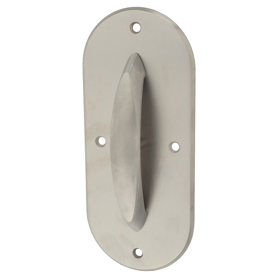 Satin Stainless Steel Anti-Ligature Pinch Grip Door Pull Handle on Large Plate - 205 x 90mm
