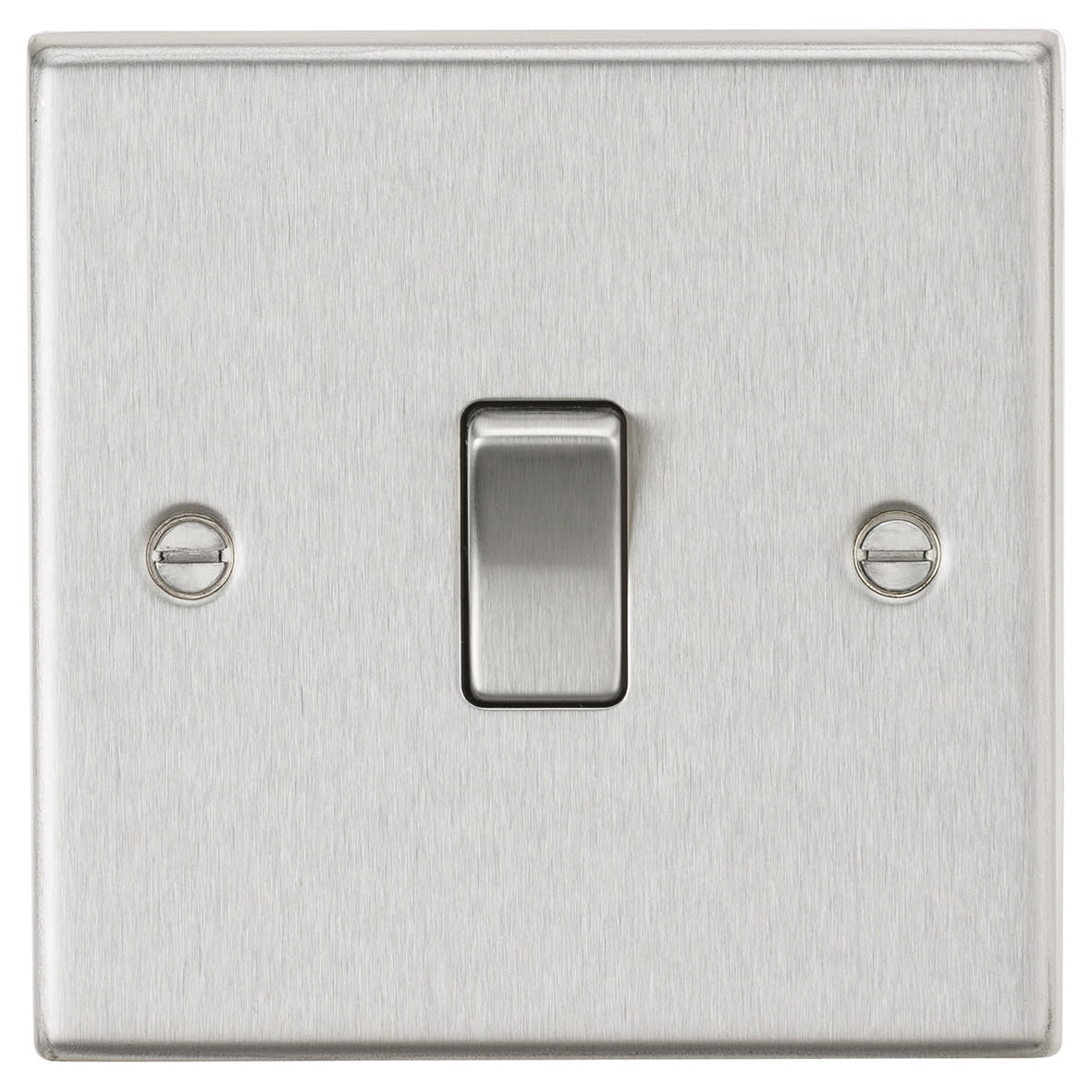 10AX 1 Gang 2 Way Square Edge Plate Light Switch - Brushed Chrome