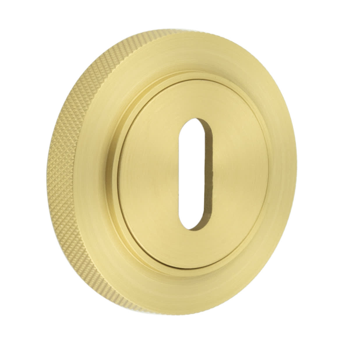 Escutcheon on Knurled Rose - 53mm Diameter - Keyhole - Satin Brass