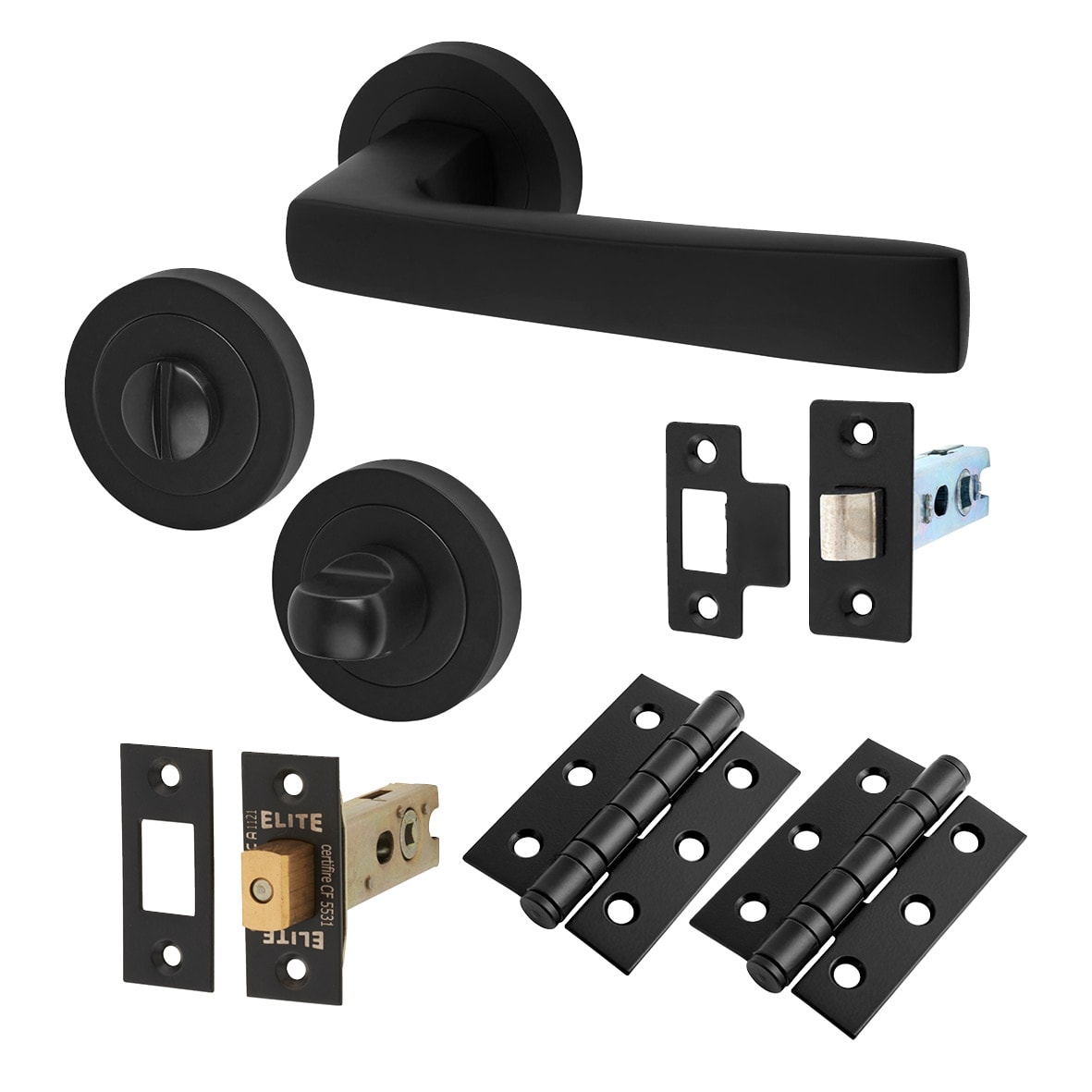 Matt Black Bathroom Deadbolt Lock Door Handles on Rose Pack - Ivy Range