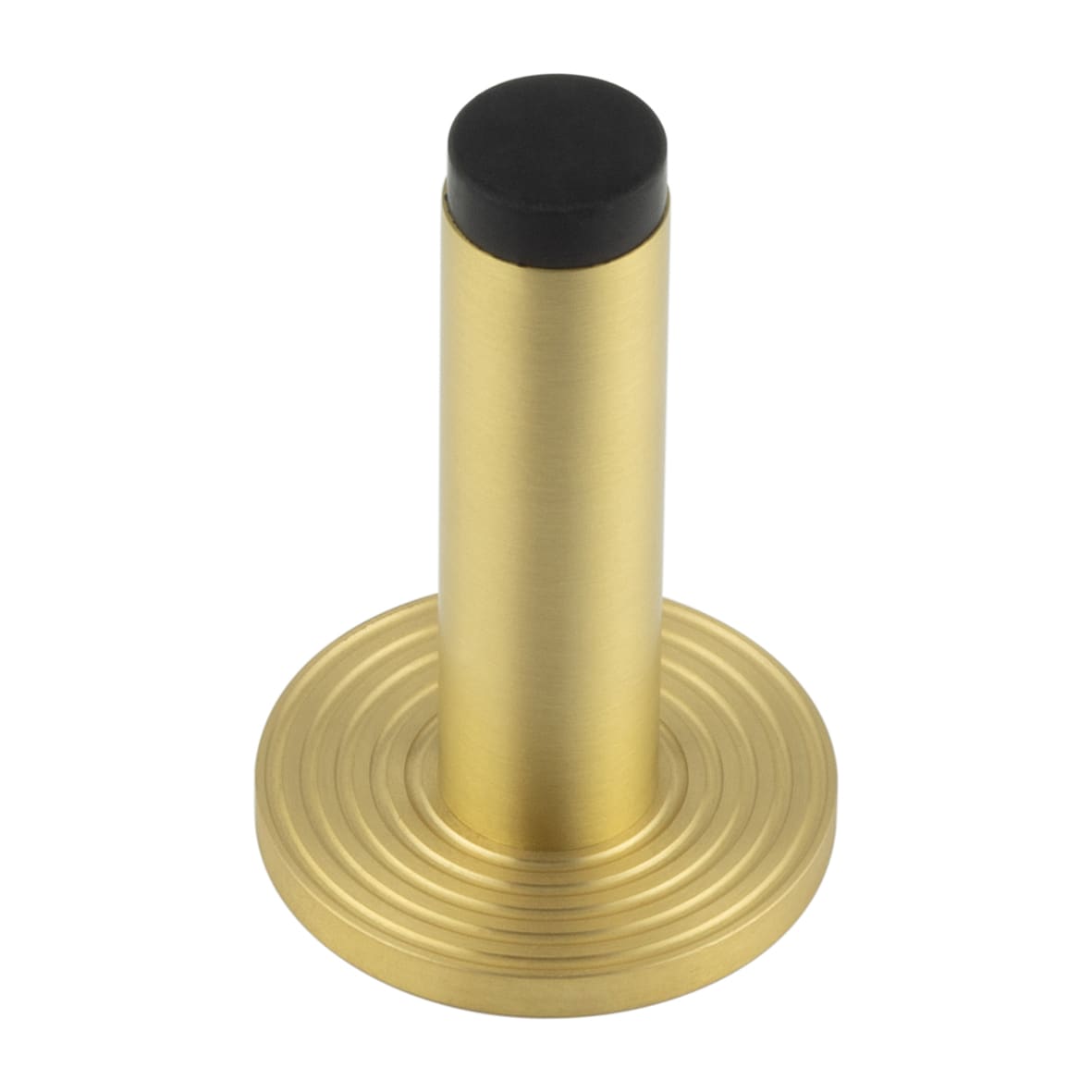 Plain Projection Door Stop on Reeded Rose - 76mm Projection - Satin Brass