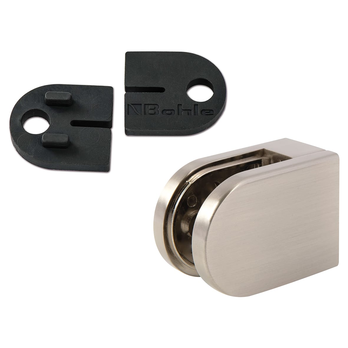 D Shaped Balustrade Clamps & Inserts - 10mm Glass - 63mm x 45mm - Stainless Effect - Pack of 4