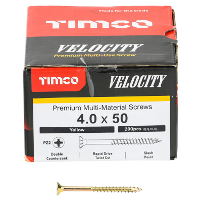 Velocity Pozi Countersunk Wood Screws - 4.0 x 50mm - Yellow Zinc - Pack of 200