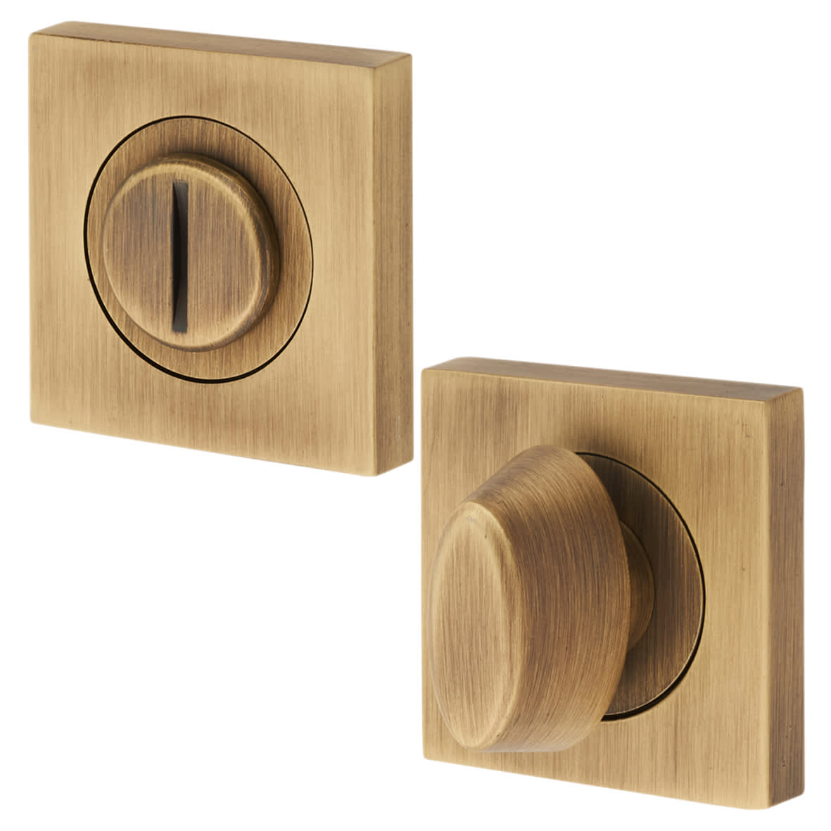 Brass Square Bathroom Turn & Release - 50mm Diameter - Antique Brass