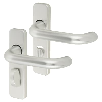 Satin Aluminium 20mm Return to Door Bathroom Door Handles - Radius - 57mm c/c