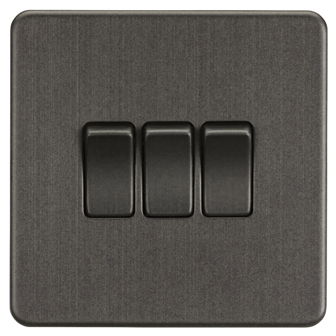 10AX 3 Gang Screwless Flat Plate Light Switch - Smoked Bronze