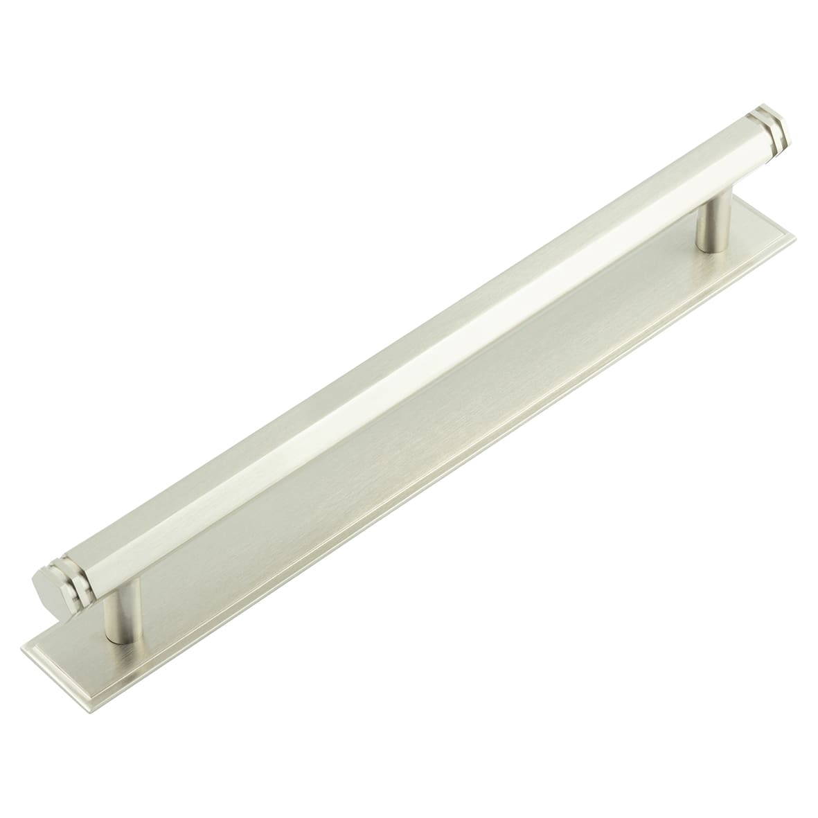 Nile 15mm Hex T-Bar Cabinet Pull Handle on Stepped Backplate - 224mm c/c - Satin Nickel