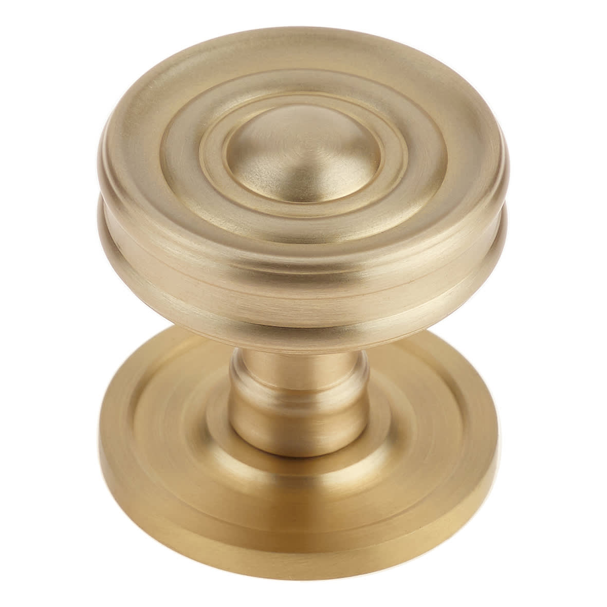 Satin Brass Ringed Mortice Door Knob - 65mm Rose Diameter - Bloomsbury Range
