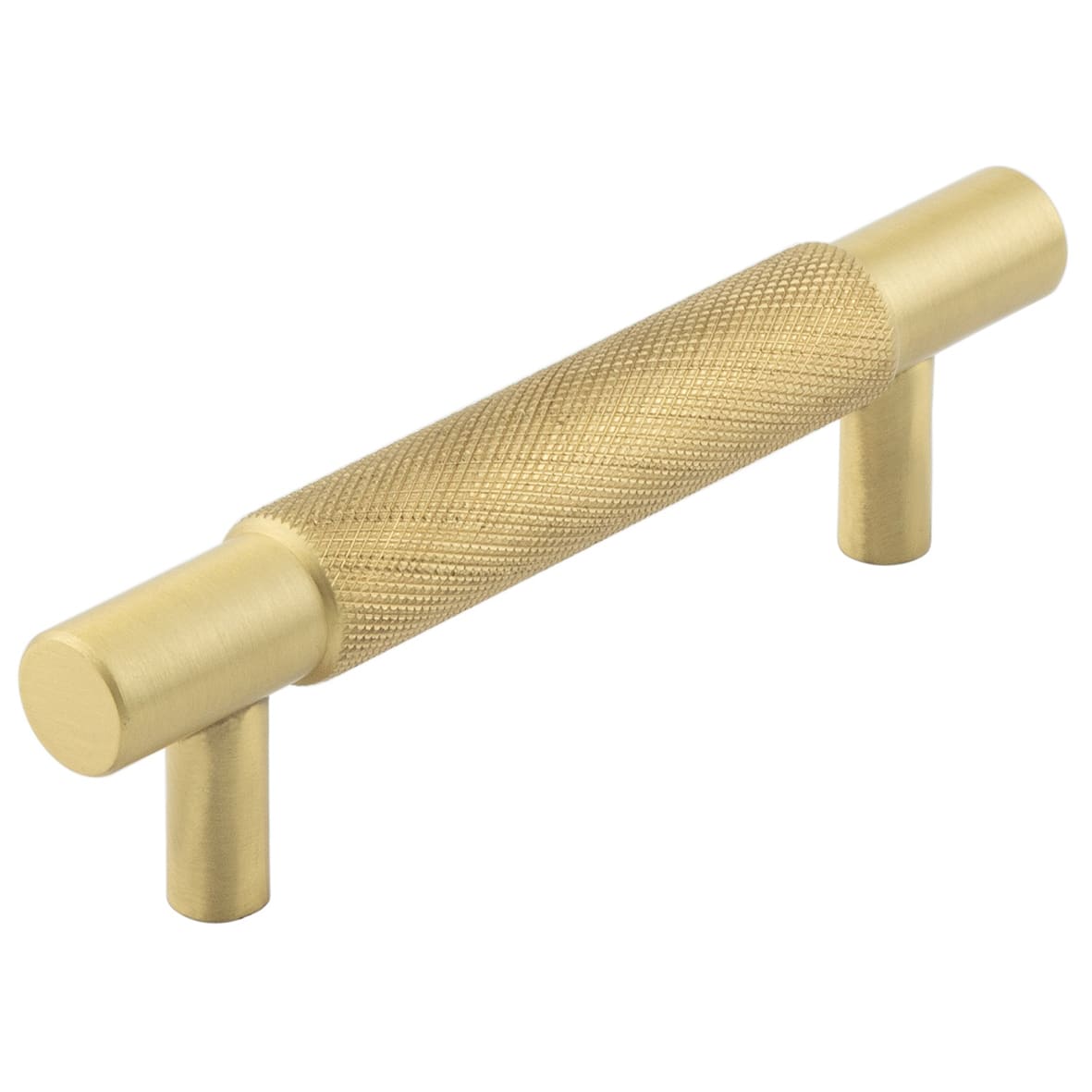 Taplow 18mm Knurled T-Bar Cabinet Pull Handle - 96mm c/c - Satin Brass