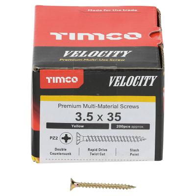 Velocity Pozi Countersunk Wood Screws - 3.5 x 35mm - Yellow Zinc - Pack of 200