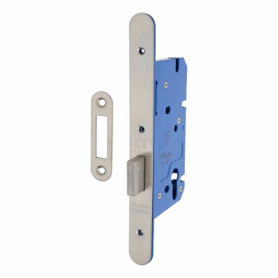 Architectural DIN Euro Deadlock - 85mm Case - 60mm Backset - Radius -Satin Stainless Steel