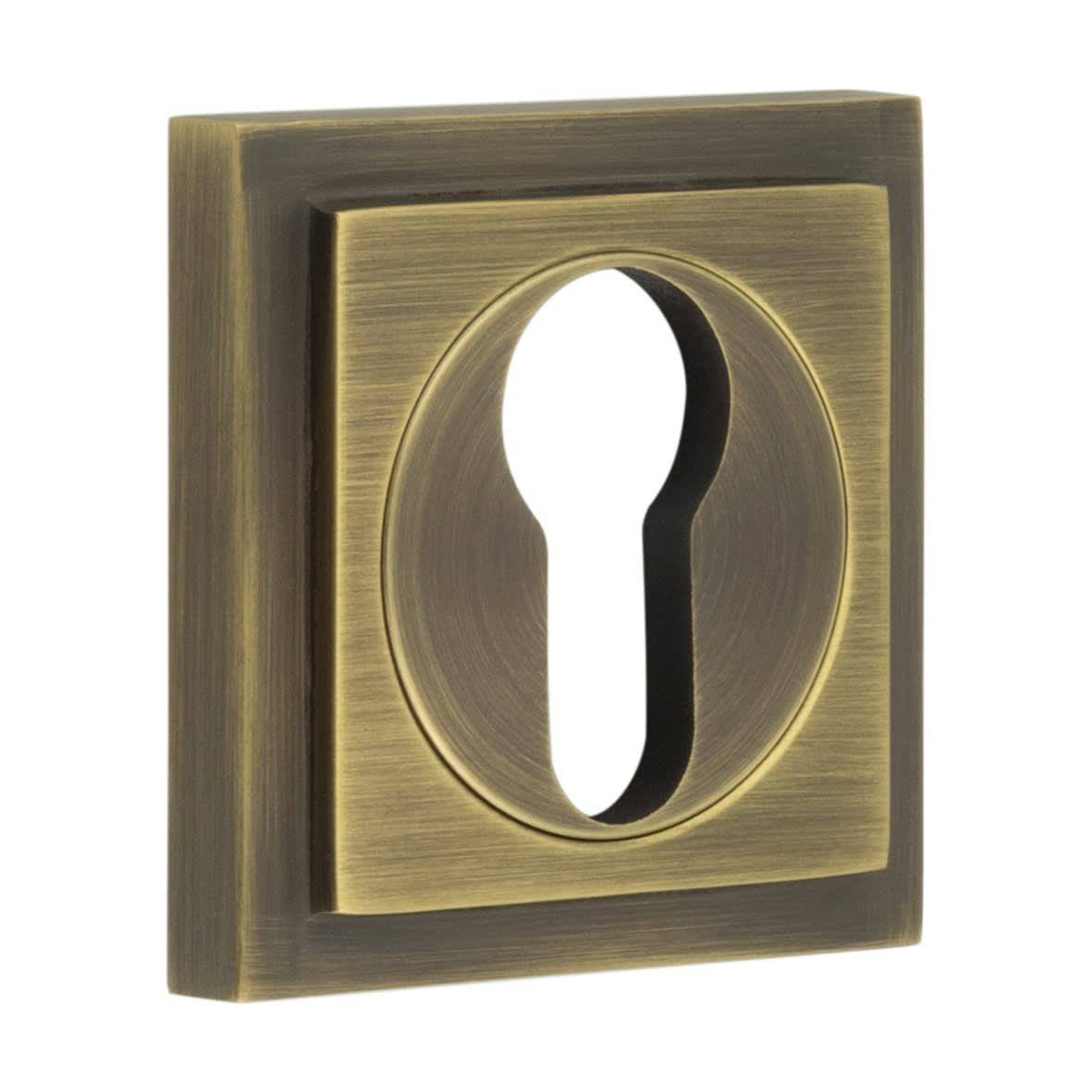 Square Escutcheon on Stepped Rose - 52 x 52mm - Euro - Antique Brass