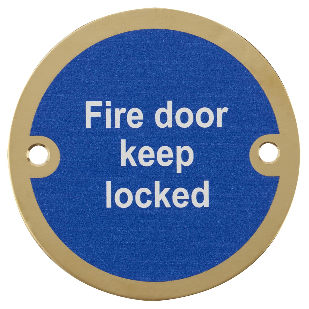 Fire Door Keep Locked Door Sign - 75mm Diameter - Polished Brass
