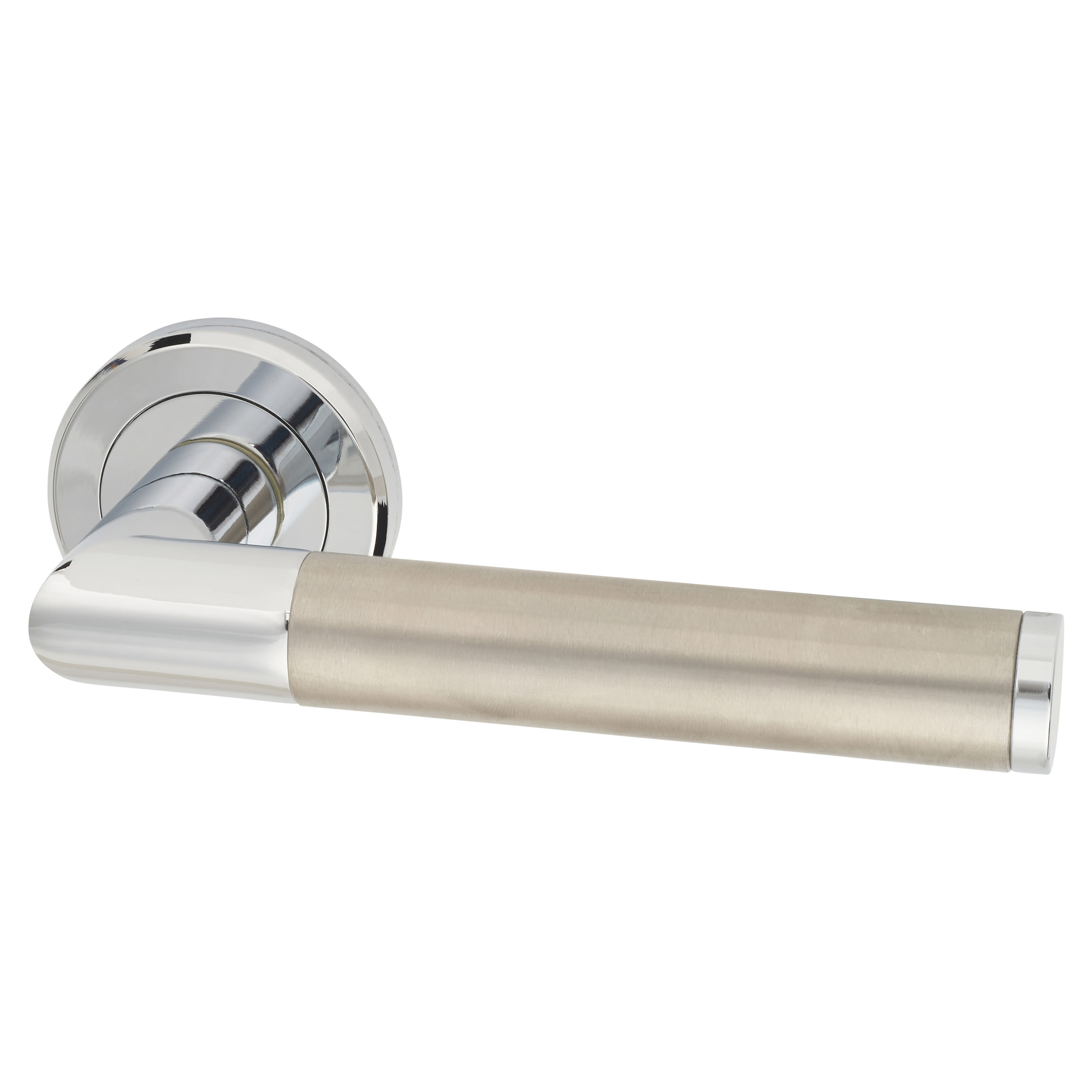 Brass Satin Nickel/Polished Chrome Door Handles on Round Rose - Trend Range