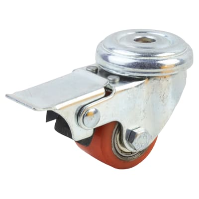 Super Low Level and High Load Castor - Bolt Hole & Brake - 120kg Max - 120mm Diameter - Red